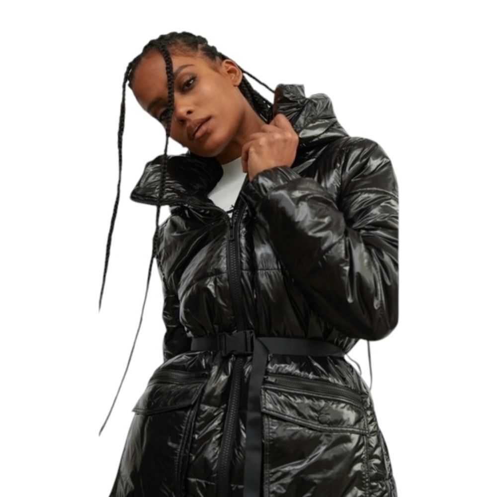 NWT Atoir The Podium Jacket Black Puffy Liquid Shiny Belted Size XS / US 2